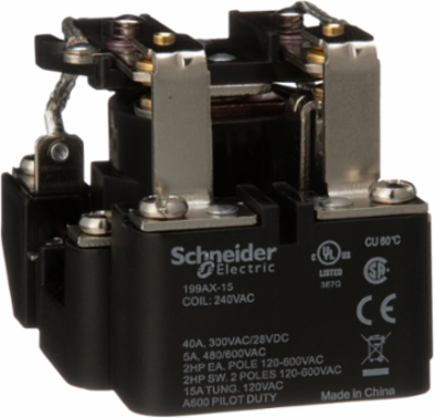 Power relay, SE Relays, DPDT, 40A, 240 VAC, open type, heavy duty