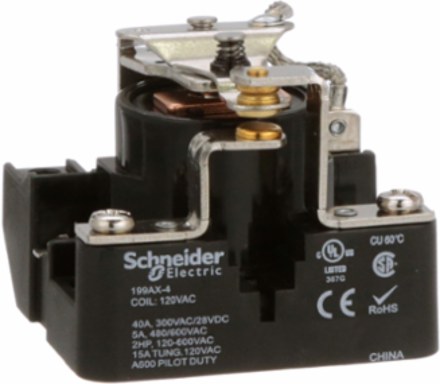 Power relay, SE Relays, SPDT, 40A, 120 VAC, open type, heavy duty