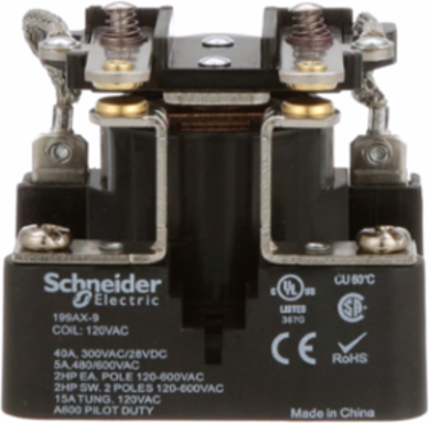 Power Relay, DPST-NO, open cover type, screw terminal, 40A, 120V AC, 2NO
