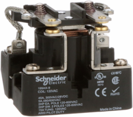 Power Relay, DPST-NO, open cover type, screw terminal, 40A, 120V AC, 2NO