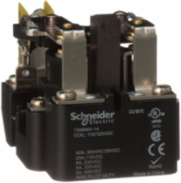 Power relay, SE Relays, DPDT, 40A, 120 VDC, magnetic blowout, auxiliary switch, open type
