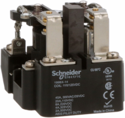 Power relay, SE Relays, DPDT, 40A, 120 VDC, magnetic blowout, open type