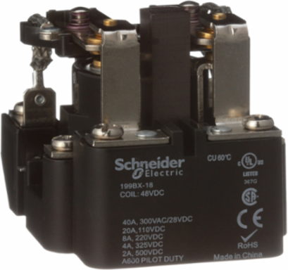 Power relay, SE Relays, DPDT, 40A, 24 VDC, magnetic blowout, open type, heavy duty