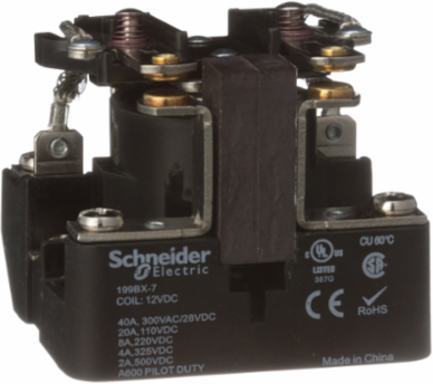 Power relay, SE Relays, DPST, 40A, 12 VDC, magnetic blowout, open type