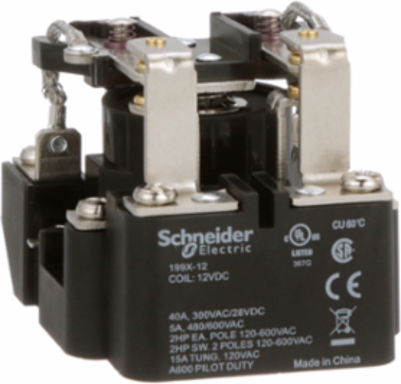 Power relay, SE Relays, DPDT, 40A, 12 VDC, open type, heavy duty