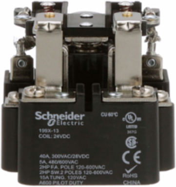 Power Relay, DPST-NO, open cover type, screw terminal, 40A, 24V DC, 2 C/O