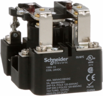 Power Relay, DPST-NO, open cover type, screw terminal, 40A, 24V DC, 2 C/O