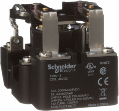 Power relay, SE Relays, DPDT, 40A, 24 VDC, open type, heavy duty