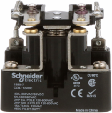 Power Relay, DPST-NO, open cover type, screw terminal, 40A, 12V DC, 1NO