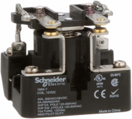 Power Relay, DPST-NO, open cover type, screw terminal, 40A, 12V DC, 1NO