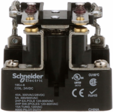 Power Relay, DPST-NO, open cover type, screw terminal, 40A, 24V DC, 1NO