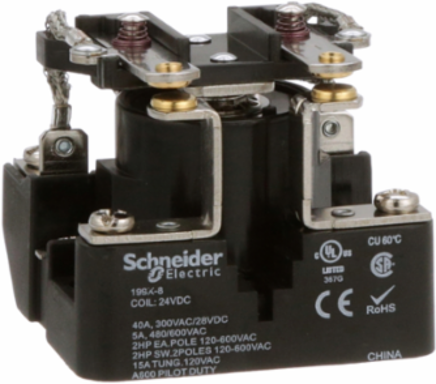 Power Relay, DPST-NO, open cover type, screw terminal, 40A, 24V DC, 1NO