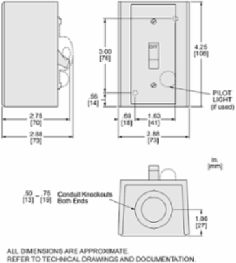 Manual Motor Switch, 30A, 2 Pole, 3HP at 575VAC, NEMA 1 Enclosure