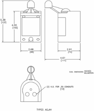 Reversing Drum Switch, 2 HP at 230 VAC, NEMA 1, 5.38 Inch Height