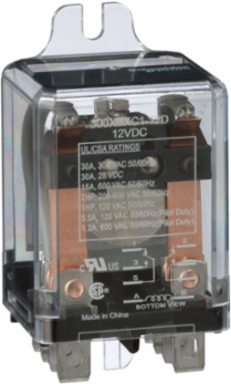Power Relay, DPDT, side flange cover, quick connections terminals, 30A, 12V DC, 2NO + 2NC