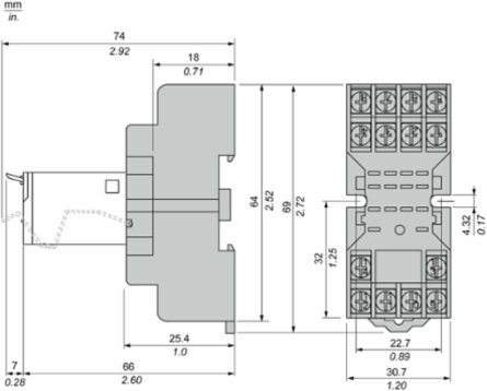 Socket, SE Relays, 10A, 14 pins, screw clamp terminals, mixed contact, for 782H / 792 relays