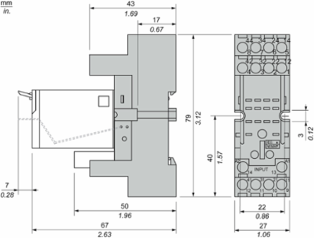 Socket, SE Relays, 10A, 17 pins, screw connectors, mixed contact, for 782 relays