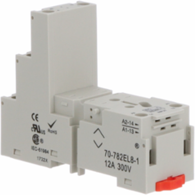 Socket, SE Relays general purpose relay accessory, DPDT, 12A, 300 V, 8 pins, lift terminals, locking plastic clip, 782 s