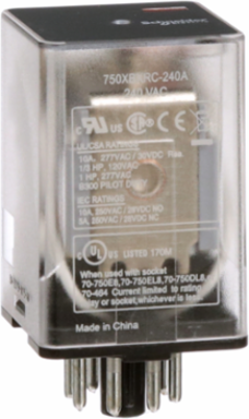 General purpose relay, SE Relays, 750R, DPDT, 10A, 240 VAC, octal terminal 8 pins, clear cover