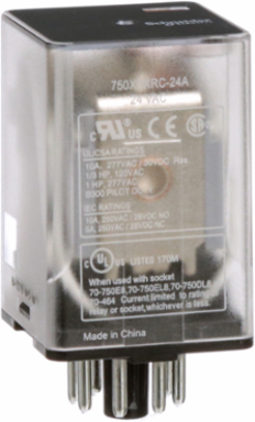 General purpose relay, SE Relays, 750R, DPDT, 10A, 24 VAC, octal terminal 8 pins, clear cover