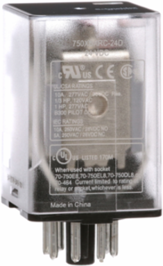 General purpose relay, SE Relays, 750R, DPDT, 10A, 24 VDC, octal terminal 8 pins, clear cover