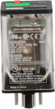 Plug-in electromechanical relay, General Purpose Relays, DPDT, LED clear cover, lock push button, octal terminal 8 pins, 10A, 120V AC, 2NC + 2NO
