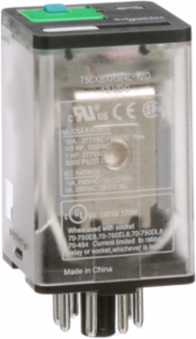 General purpose relay, SE Relays, 750R, DPDT, 10A, 12 VDC, octal terminal 8 pins, clear cover with LED, lock push button