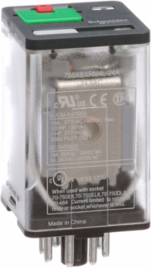 General purpose relay, SE Relays, 750R, DPDT, 10A, 24 VAC, octal terminal 8 pins, clear cover with LED, lock push button