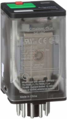 General purpose relay, SE Relays, 750R, 3PDT, 10A, 240VAC, octal terminal 11 pins, LED clear cover, lock push button