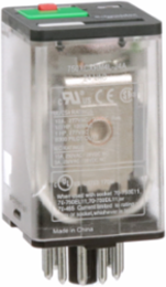 General purpose relay, SE Relays, 750R, 3PDT, 10A, 24VAC, octal terminal 11 pins, LED clear cover, lock push button
