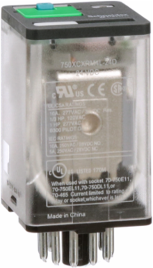 General purpose relay, SE Relays, 750R, 3PDT, 10A, 24VDC, octal terminal 11 pins, LED clear cover, lock push button