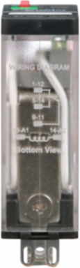 Power Relay, General Purpose Relays, SPDT, LED clear cover, lock push button, faston terminals, 15A, 24V AC, 1NC + 1NO