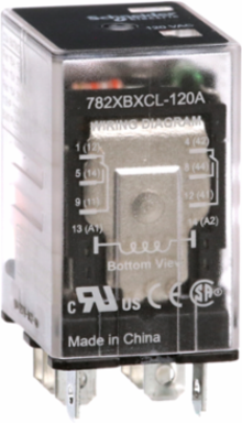 Power relay, SE Relays, 15A, DPDT, 120 VAC, clear cover with LED indicator
