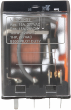 Power Relay, General Purpose Relays, DPDT, clear cover, pins for printed circuit board, 15A, 12V DC, 2NO + 2NC