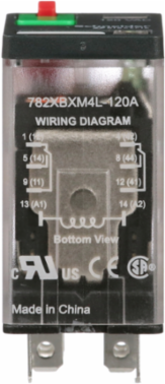 Power Relay, General Purpose Relays, DPDT, LED clear cover, lock push button, faston terminals, 15A, 120V AC, 2NO + 2NC