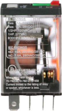 Power Relay, General Purpose Relays, DPDT, LED clear cover, lock push button, faston terminals, 15A, 120V AC, 2NO + 2NC