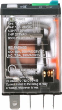 Power Relay, General Purpose Relays, DPDT, LED clear cover, lock push button, faston terminals, 15A, 24V AC, 2NC + 2NO