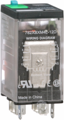 Power Relay, General Purpose Relays, DPDT, LED clear cover, lock push button, faston terminals, 15A, 24V AC, 2NC + 2NO
