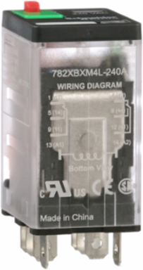 Power relay, SE Relays, 15A, DPDT, 240 VAC, cover with locking push button and LED