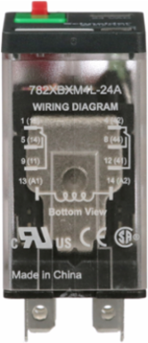 Power Relay, General Purpose Relays, DPDT, LED clear cover, lock push button, faston terminals, 15A, 12V DC, 2NO + 2NC