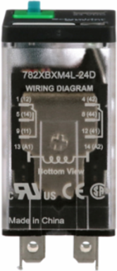 Power Relay, General Purpose Relays, DPDT, LED clear cover, lock push button, faston terminals, 15A, 24V DC, 2NO + 2NC