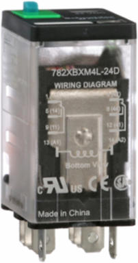 Power Relay, General Purpose Relays, DPDT, LED clear cover, lock push button, faston terminals, 15A, 24V DC, 2NO + 2NC