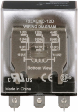 Power Relay, General Purpose Relays, 3PDT, clear cover, faston terminals, 15A, 12V DC, 3NO + 3NC