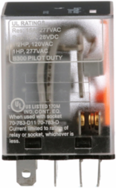 Power Relay, General Purpose Relays, 3PDT, clear cover, faston terminals, 15A, 12V DC, 3NO + 3NC
