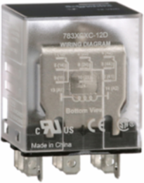 Power Relay, General Purpose Relays, 3PDT, clear cover, faston terminals, 15A, 12V DC, 3NO + 3NC
