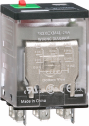Power Relay, General Purpose Relays, 3PDT, LED clear cover, lock push button, faston terminals, 15A, 24V DC, 3NO + 3NC