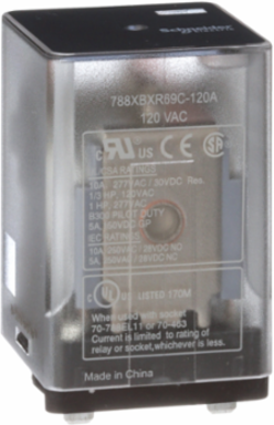 General purpose relay, SE Relays, 788R, DPDT, 10A, 120 VAC, Quick terminal, clear cover, magnetic blowout