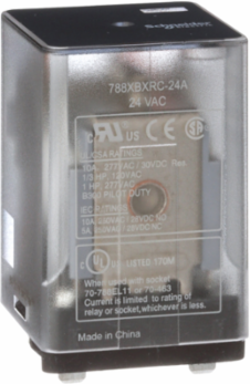General purpose relay, SE Relays, 788R, DPDT, 10A, 24 VAC, Quick terminal, clear cover