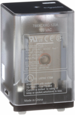 General purpose relay, SE Relays, 788R, 3PDT, 10A, 120 VAC, Quick terminal, clear cover