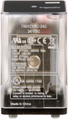 Plug-in electromechanical relay, General Purpose Relays, 788 R, 3PDT, clear cover, blade terminal, 10A, 24V DC, 3NC + 3NO